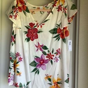 Old Navy Red and Pink Floral Blouse